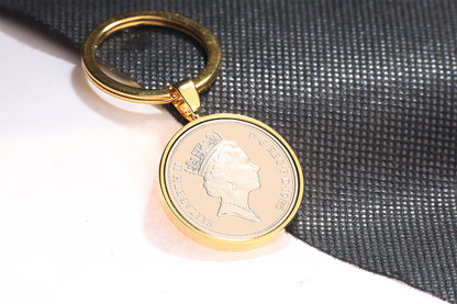 1985 Old Ten Pence Keyring - 39th Birthday Gift - Choose Colour and Engraving