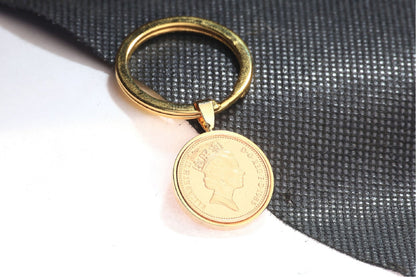 1985 Decimal One Pence Keyring - 39th Birthday Gift-Choose Colour and Engraving