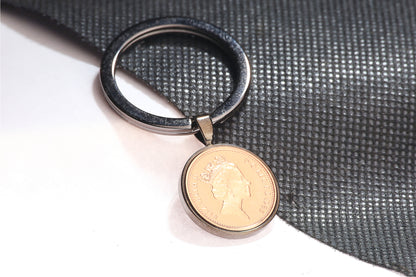 1985 Decimal One Pence Keyring - 39th Birthday Gift-Choose Colour and Engraving