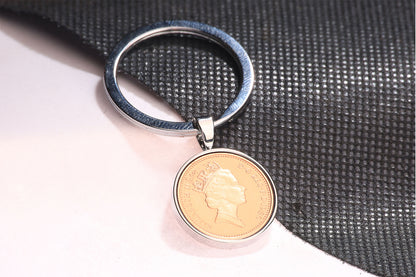 1986 Decimal One Pence Keyring - 38th Birthday Gift-Choose Colour and Engraving