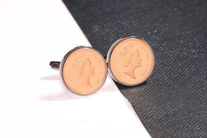 1987 Decimal One Pence Cufflinks - 37th Birthday Gift-Choose Your Colour