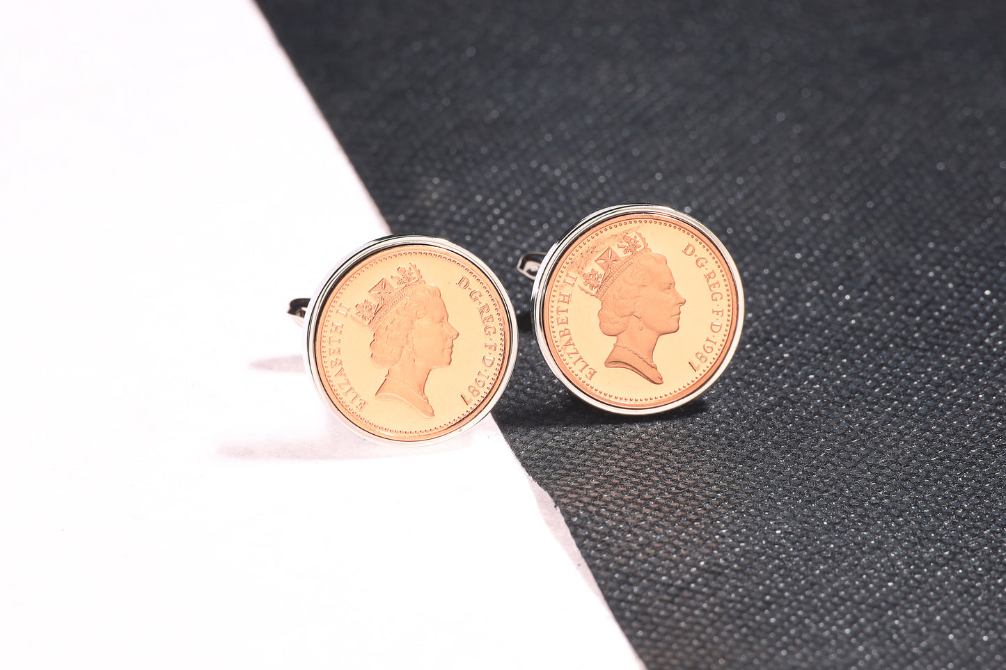 1987 Decimal One Pence Cufflinks - 37th Birthday Gift-Choose Your Colour