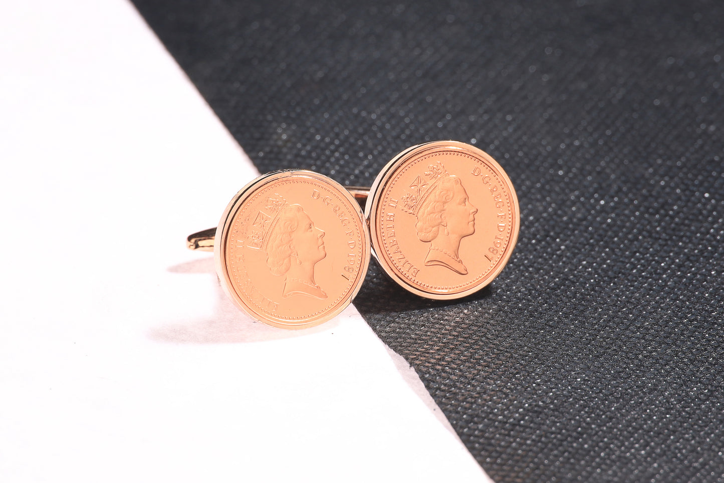 1987 Decimal One Pence Cufflinks - 37th Birthday Gift-Choose Your Colour