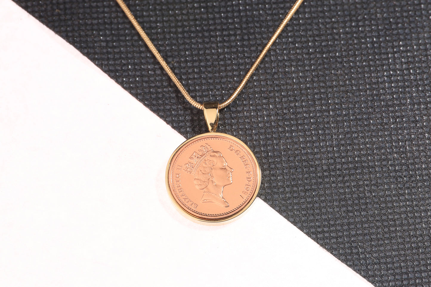 1987 Decimal One Pence Pendant - 37th Birthday Gift - Choose Colour and Engraving