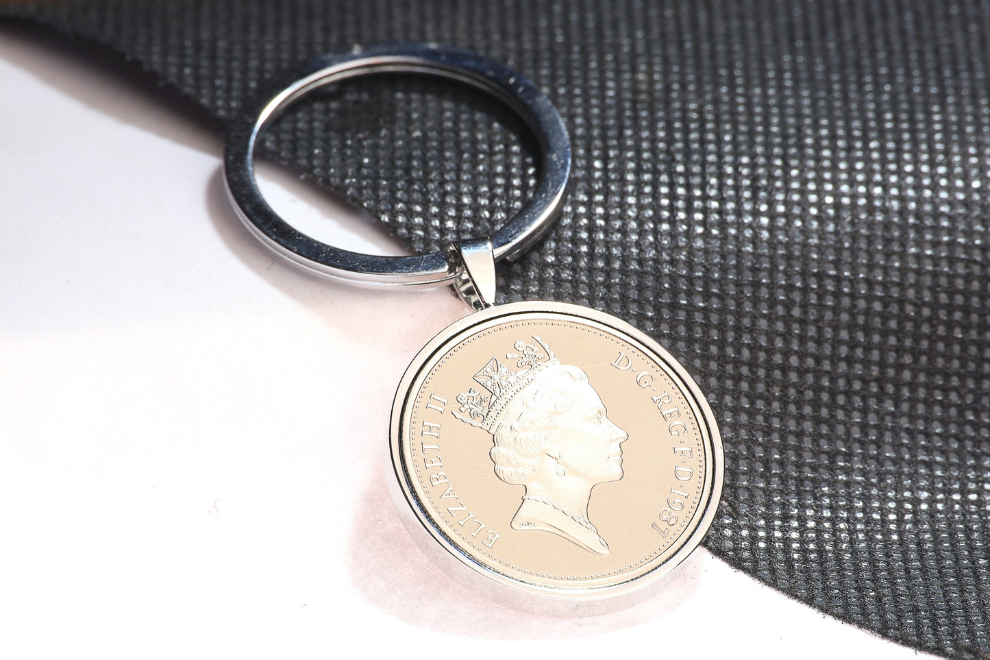 1987 Old Ten Pence Keyring - 37th Birthday Gift - Choose Colour and Engraving