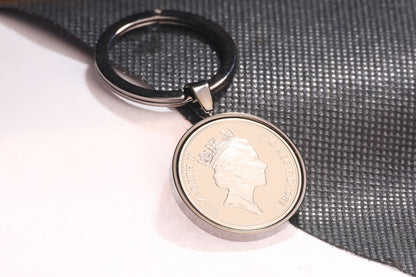 1987 Old Ten Pence Keyring - 37th Birthday Gift - Choose Colour and Engraving