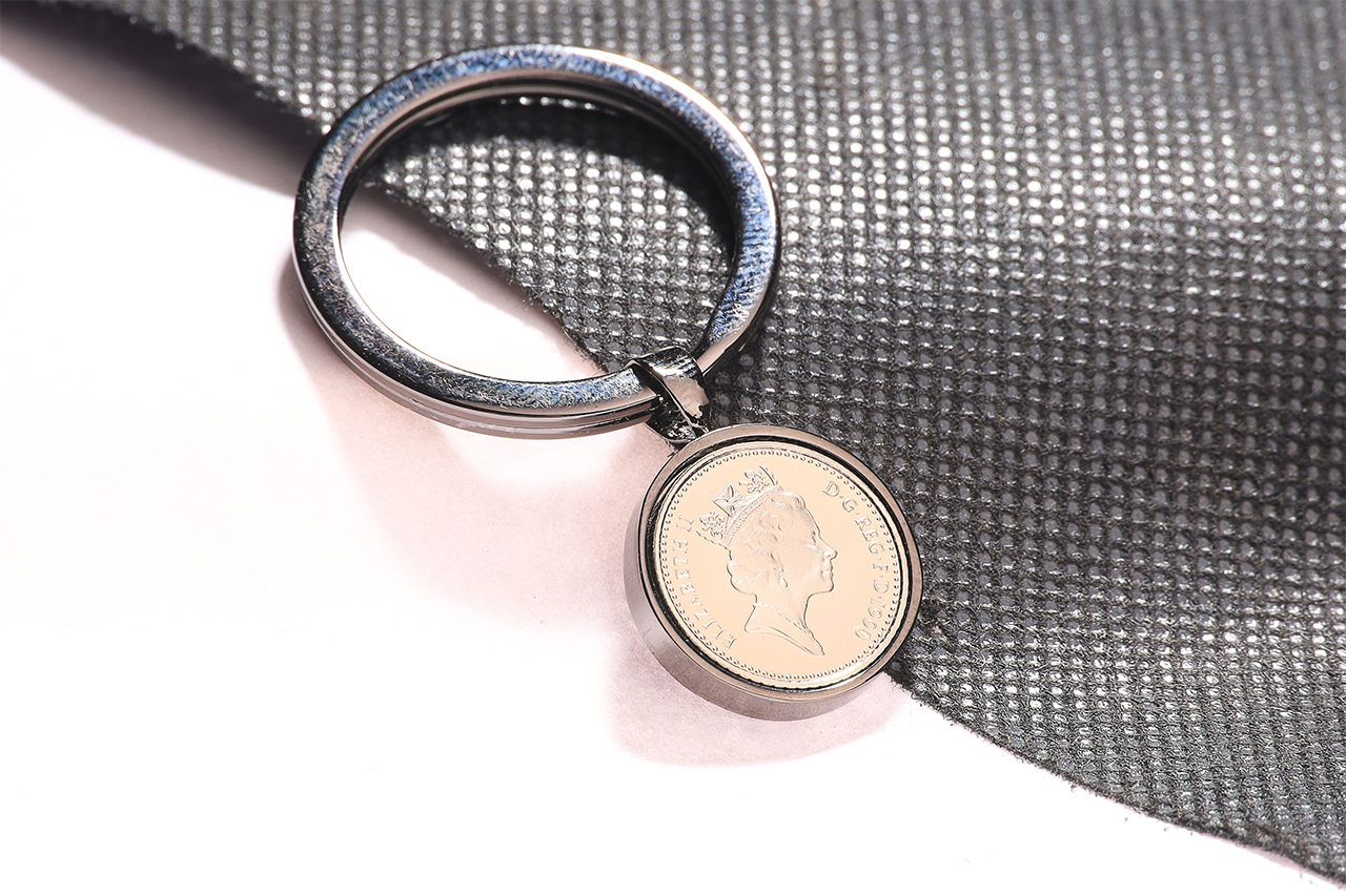 1990 Decimal Five Pence Keyring - 34th Birthday Gift-Choose Colour and Engraving