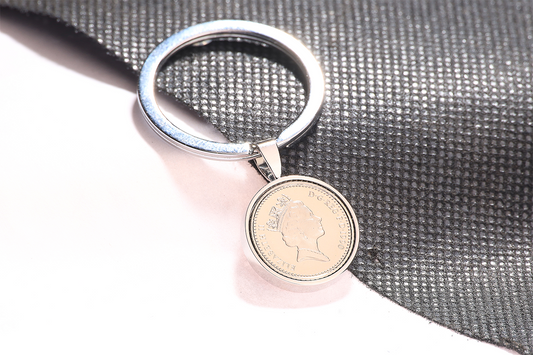 1990 Decimal Five Pence Keyring - 34th Birthday Gift-Choose Colour and Engraving