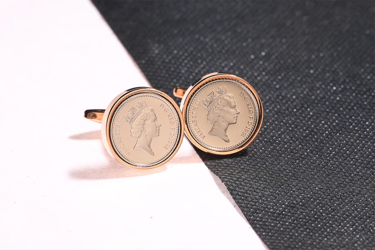 1991 Decimal Five Pence Cufflinks - 33rd Birthday Gift-Choose Colour and Engraving