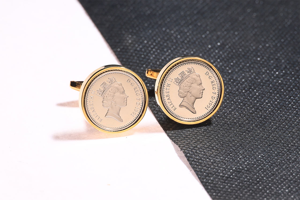 1991 Decimal Five Pence Cufflinks - 33rd Birthday Gift-Choose Colour and Engraving