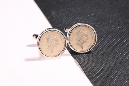 1991 Decimal Five Pence Cufflinks - 33rd Birthday Gift-Choose Colour and Engraving