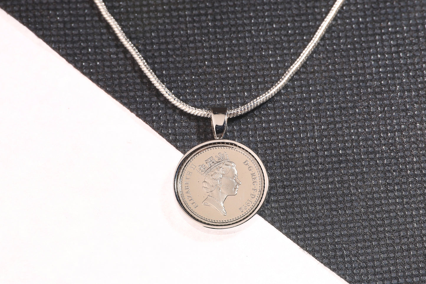 1992 Decimal Five Pence Pendant - 32nd Birthday Gift - Choose Colour and Engraving