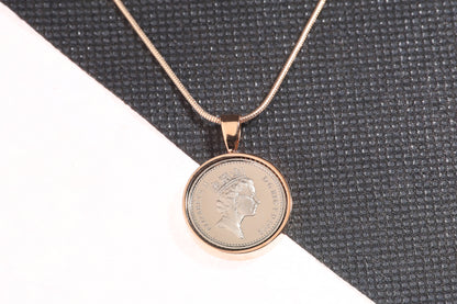 1992 Decimal Five Pence Pendant - 32nd Birthday Gift - Choose Colour and Engraving