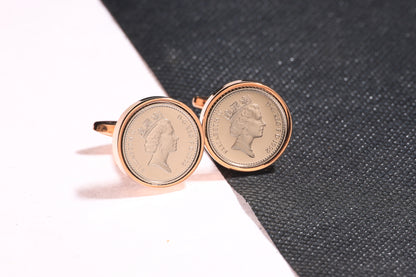 1992 Decimal Five Pence Cufflinks - 32nd Birthday Gift-Choose Colour and Engraving