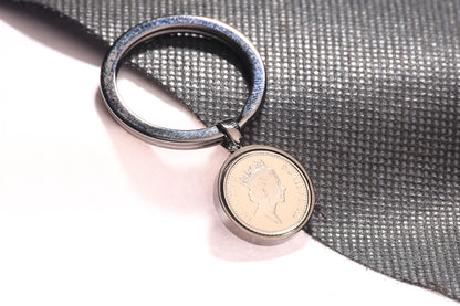 1992 Decimal Five Pence Keyring - 32nd Birthday Gift-Choose Colour and Engraving