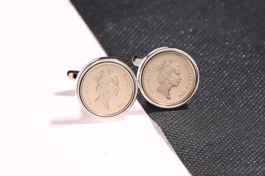 1992 Decimal Five Pence Cufflinks - 32nd Birthday Gift-Choose Colour and Engraving