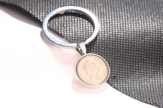 1992 Decimal Five Pence Keyring - 32nd Birthday Gift-Choose Colour and Engraving