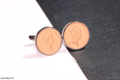 1992 Decimal One Pence Cufflinks - 32nd Birthday Gift-Choose Your Colour