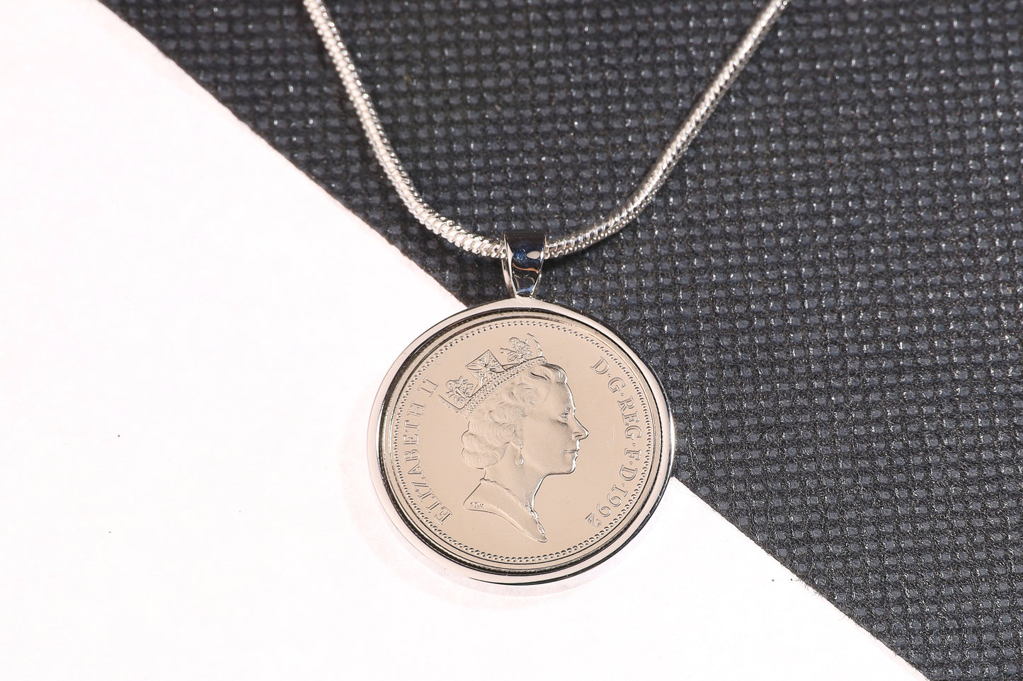 1992 Old Five Pence Pendant - 32nd Birthday Gift - Choose Colour and Engraving