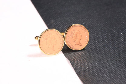 1992 Decimal One Pence Cufflinks - 32nd Birthday Gift-Choose Your Colour