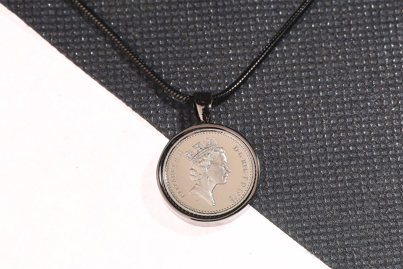 1993 Decimal Five Pence Pendant - 31st Birthday Gift - Choose Colour and Engraving