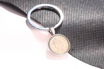 1993 Decimal Five Pence Keyring - 31st Birthday Gift-Choose Colour and Engraving