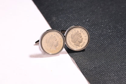 1997 Decimal Five Pence Cufflinks - 27th Birthday Gift-Choose Colour and Engraving