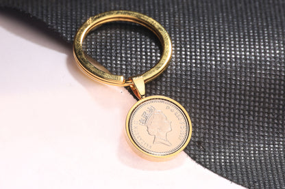 1997 Decimal Five Pence Keyring - 27th Birthday Gift-Choose Colour and Engraving