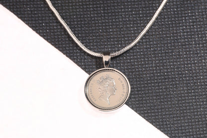 1997 Decimal Five Pence Pendant - 27th Birthday Gift - Choose Colour and Engraving