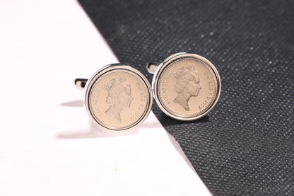 1997 Decimal Five Pence Cufflinks - 27th Birthday Gift-Choose Colour and Engraving