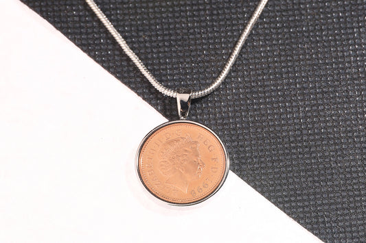 1998 Decimal One Pence Pendant - 26th Birthday Gift - Choose Colour and Engraving