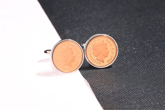 1998 Decimal One Pence Cufflinks - 26th Birthday Gift-Choose Your Colour