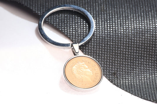 1998 Decimal One Pence Keyring - 26th Birthday Gift-Choose Colour and Engraving