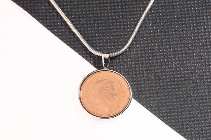 1999 Decimal One Pence Pendant - 25th Birthday Gift - Choose Colour and Engraving