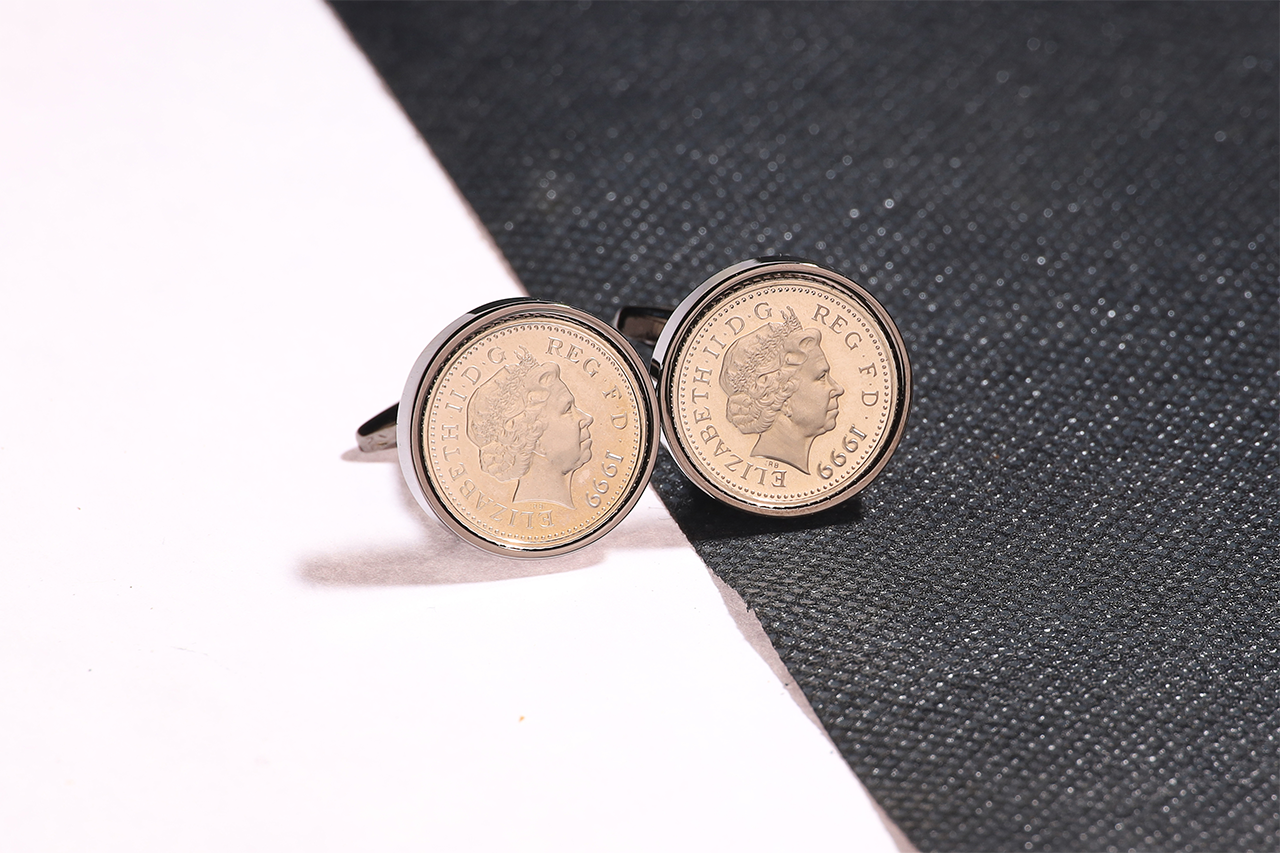 1999 Decimal Five Pence Cufflinks - 25th Birthday Gift-Choose Colour and Engraving