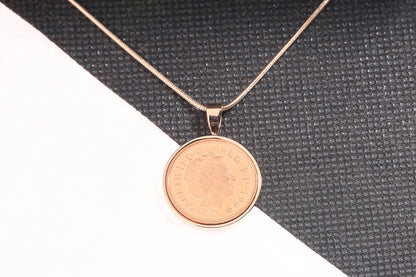 1999 Decimal One Pence Pendant - 25th Birthday Gift - Choose Colour and Engraving