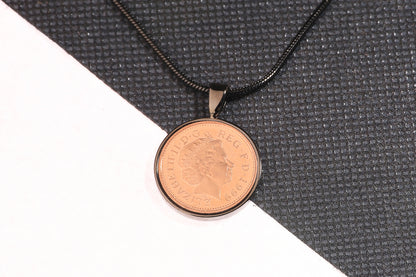 1999 Decimal One Pence Pendant - 25th Birthday Gift - Choose Colour and Engraving