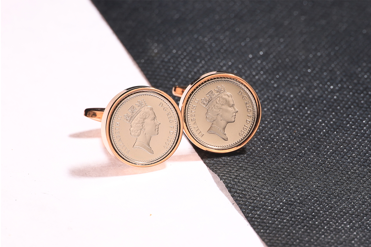 1999 Decimal Five Pence Cufflinks - 25th Birthday Gift-Choose Colour and Engraving