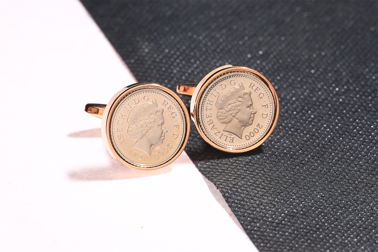 2000 Decimal Five Pence Cufflinks - 24th Birthday Gift-Choose Colour and Engraving