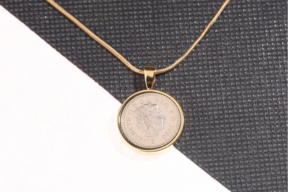 2000 Decimal Five Pence Pendant - 24th Birthday Gift - Choose Colour and Engraving