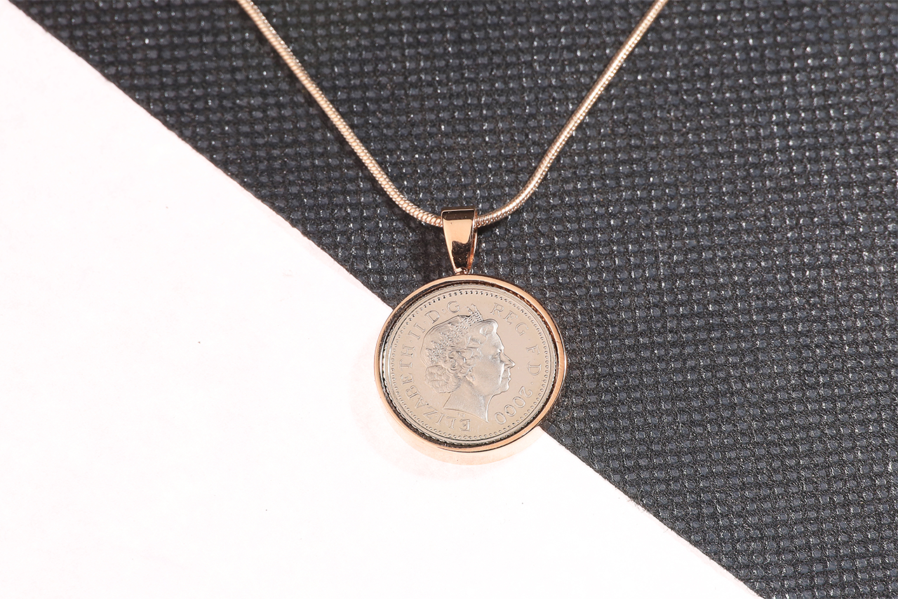 2000 Decimal Five Pence Pendant - 24th Birthday Gift - Choose Colour and Engraving