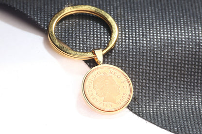 2000 Decimal One Pence Keyring - 24th Birthday Gift-Choose Colour and Engraving