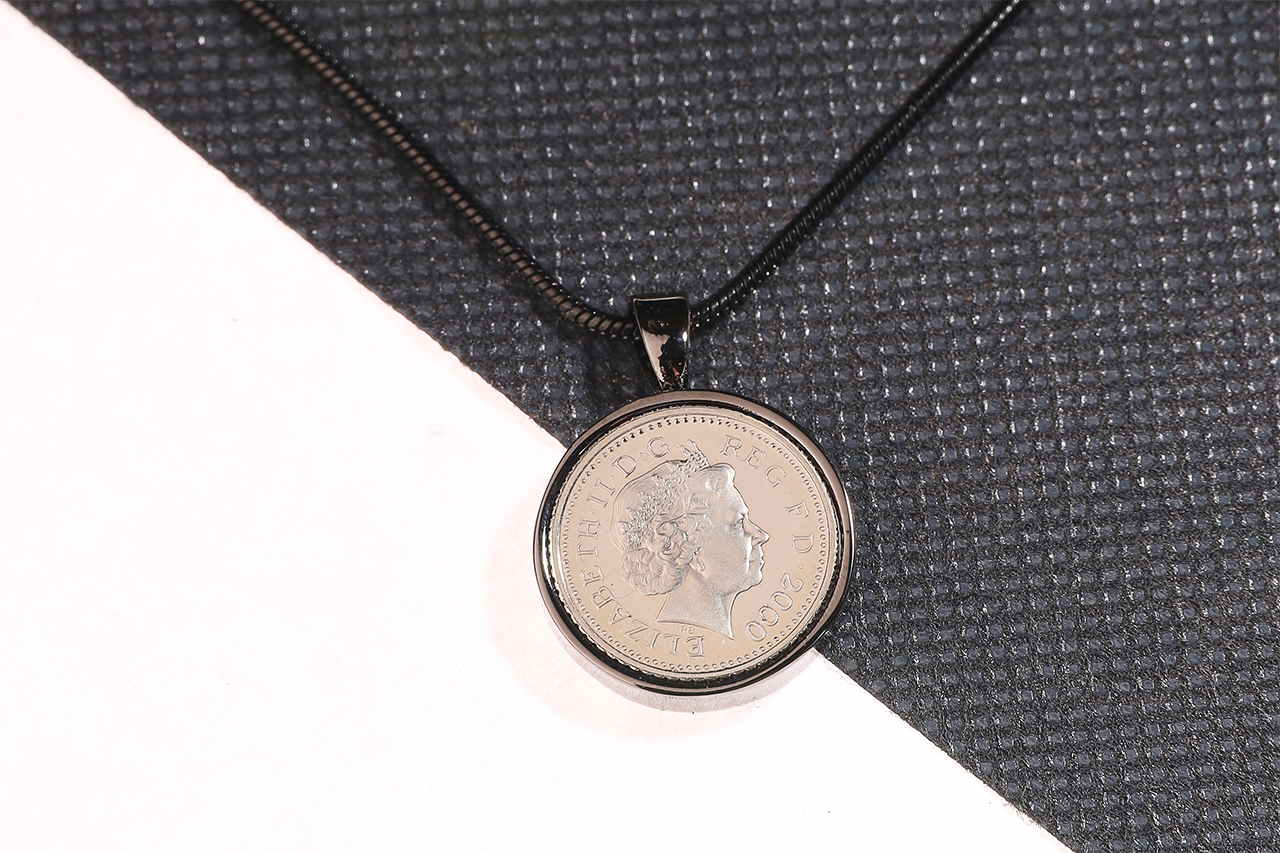 2000 Decimal Five Pence Pendant - 24th Birthday Gift - Choose Colour and Engraving