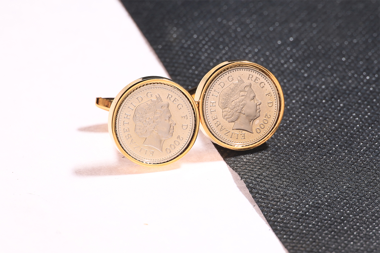 2000 Decimal Five Pence Cufflinks - 24th Birthday Gift-Choose Colour and Engraving