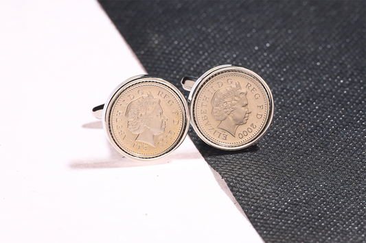 2000 Decimal Five Pence Cufflinks - 24th Birthday Gift-Choose Colour and Engraving