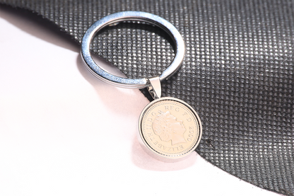 2000 Decimal Five Pence Keyring - 24th Birthday Gift-Choose Colour and Engraving