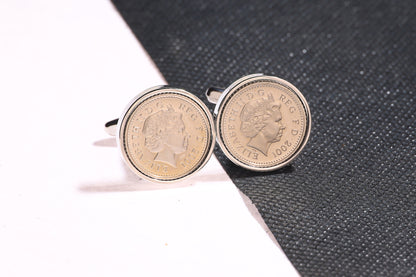 2001 Decimal Five Pence Cufflinks - 23rd Birthday Gift-Choose Colour and Engraving