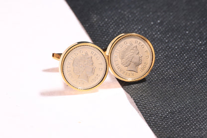 2001 Decimal Five Pence Cufflinks - 23rd Birthday Gift-Choose Colour and Engraving