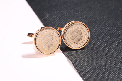 2001 Decimal Five Pence Cufflinks - 23rd Birthday Gift-Choose Colour and Engraving