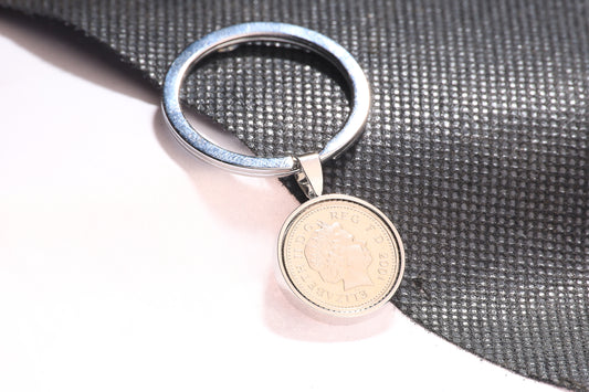 2001 Decimal Five Pence Keyring - 23rd Birthday Gift-Choose Colour and Engraving